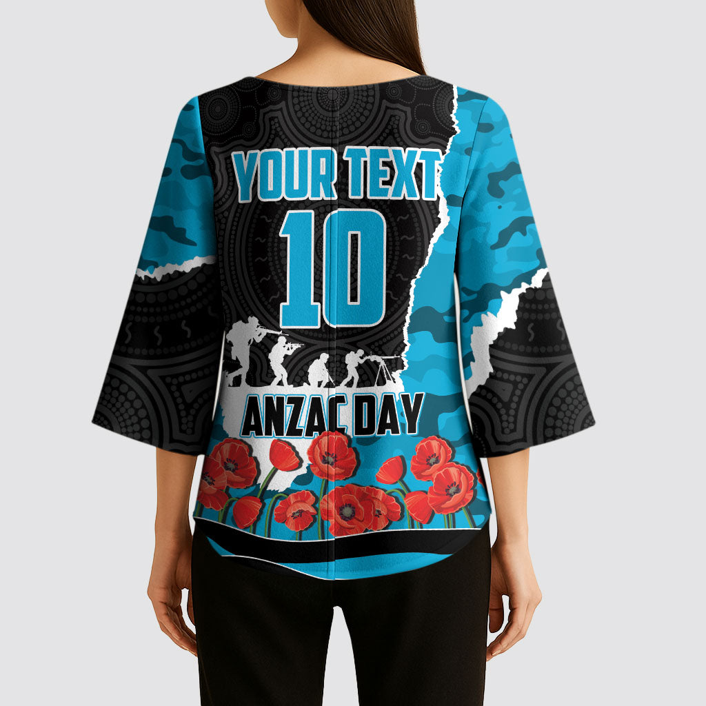 Personalized Sharks ANZAC Tribute Kimono Sleeve Blouse Poppy Field Soldier Silhouette Aboriginal Rugby Mascot