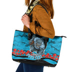 Personalized Sharks ANZAC Tribute Leather Tote Bag Poppy Field Soldier Silhouette Aboriginal Rugby Mascot