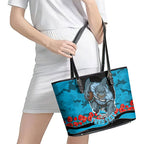 Personalized Sharks ANZAC Tribute Leather Tote Bag Poppy Field Soldier Silhouette Aboriginal Rugby Mascot