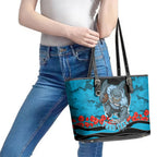 Personalized Sharks ANZAC Tribute Leather Tote Bag Poppy Field Soldier Silhouette Aboriginal Rugby Mascot