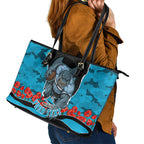 Personalized Sharks ANZAC Tribute Leather Tote Bag Poppy Field Soldier Silhouette Aboriginal Rugby Mascot