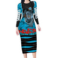 Personalized Sharks ANZAC Tribute Long Sleeve Bodycon Dress Poppy Field Soldier Silhouette Aboriginal Rugby Mascot
