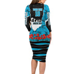 Personalized Sharks ANZAC Tribute Long Sleeve Bodycon Dress Poppy Field Soldier Silhouette Aboriginal Rugby Mascot