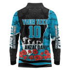Personalized Sharks ANZAC Tribute Long Sleeve Polo Shirt Poppy Field Soldier Silhouette Aboriginal Rugby Mascot