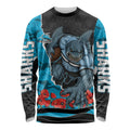 Personalized Sharks ANZAC Tribute Long Sleeve Shirt Poppy Field Soldier Silhouette Aboriginal Rugby Mascot