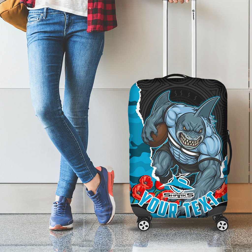 Personalized Sharks ANZAC Tribute Luggage Cover Poppy Field Soldier Silhouette Aboriginal Rugby Mascot