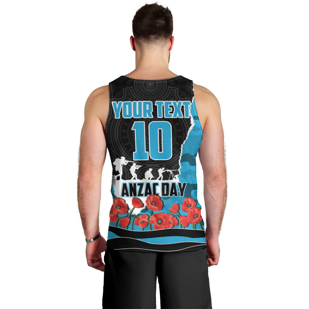 Personalized Sharks ANZAC Tribute Men Tank Top Poppy Field Soldier Silhouette Aboriginal Rugby Mascot
