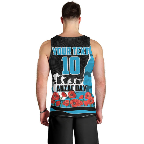 Personalized Sharks ANZAC Tribute Men Tank Top Poppy Field Soldier Silhouette Aboriginal Rugby Mascot