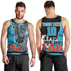 Personalized Sharks ANZAC Tribute Men Tank Top Poppy Field Soldier Silhouette Aboriginal Rugby Mascot