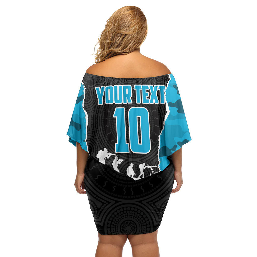 Personalized Sharks ANZAC Tribute Off Shoulder Short Dress Poppy Field Soldier Silhouette Aboriginal Rugby Mascot