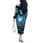 Personalized Sharks ANZAC Tribute Off The Shoulder Long Sleeve Dress Poppy Field Soldier Silhouette Aboriginal Rugby Mascot