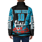 Personalized Sharks ANZAC Tribute Padded Jacket Poppy Field Soldier Silhouette Aboriginal Rugby Mascot
