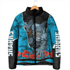 Personalized Sharks ANZAC Tribute Padded Jacket Poppy Field Soldier Silhouette Aboriginal Rugby Mascot