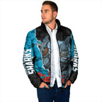 Personalized Sharks ANZAC Tribute Padded Jacket Poppy Field Soldier Silhouette Aboriginal Rugby Mascot