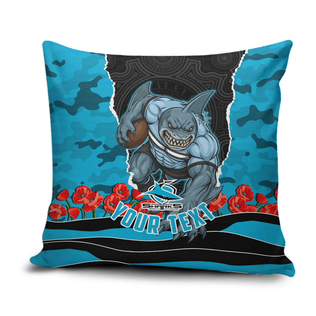 Personalized Sharks ANZAC Tribute Pillow Cover Poppy Field Soldier Silhouette Aboriginal Rugby Mascot
