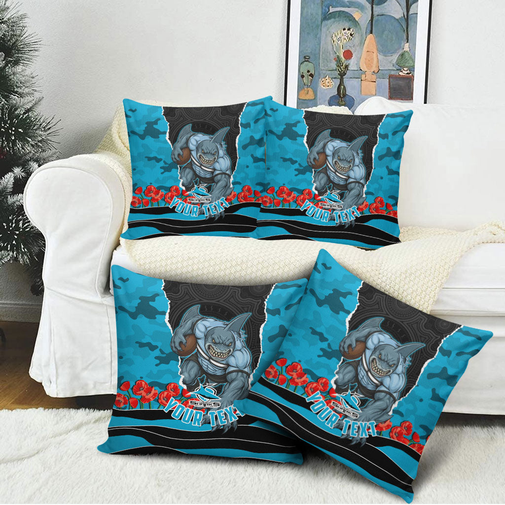 Personalized Sharks ANZAC Tribute Pillow Cover Poppy Field Soldier Silhouette Aboriginal Rugby Mascot