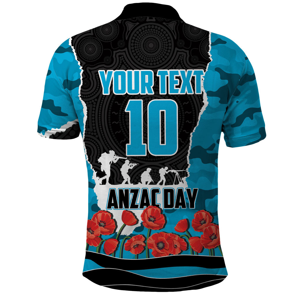 Personalized Sharks ANZAC Tribute Polo Shirt Poppy Field Soldier Silhouette Aboriginal Rugby Mascot