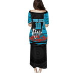Personalized Sharks ANZAC Tribute Puletasi Poppy Field Soldier Silhouette Aboriginal Rugby Mascot