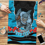 Personalized Sharks ANZAC Tribute Puzzle Poppy Field Soldier Silhouette Aboriginal Rugby Mascot