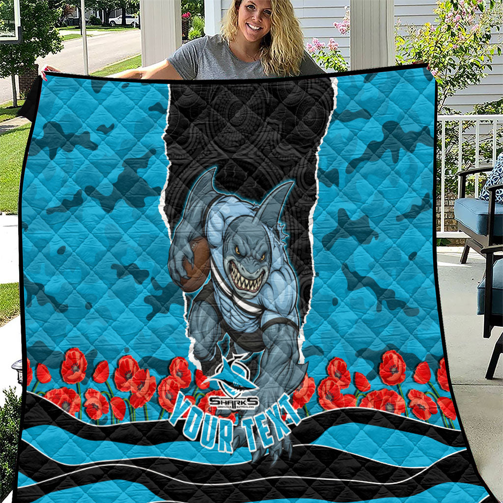 Personalized Sharks ANZAC Tribute Quilt Poppy Field Soldier Silhouette Aboriginal Rugby Mascot