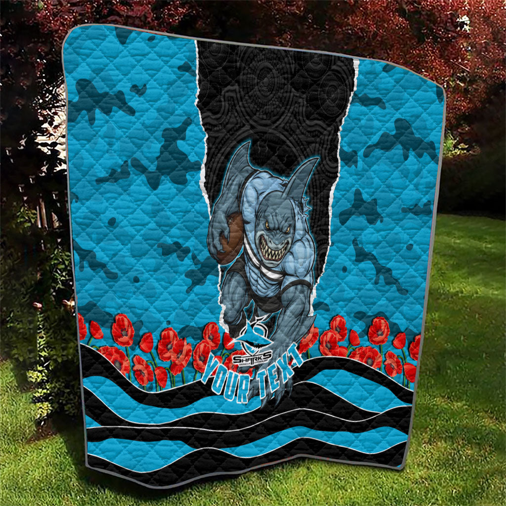 Personalized Sharks ANZAC Tribute Quilt Poppy Field Soldier Silhouette Aboriginal Rugby Mascot