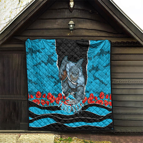 Personalized Sharks ANZAC Tribute Quilt Poppy Field Soldier Silhouette Aboriginal Rugby Mascot