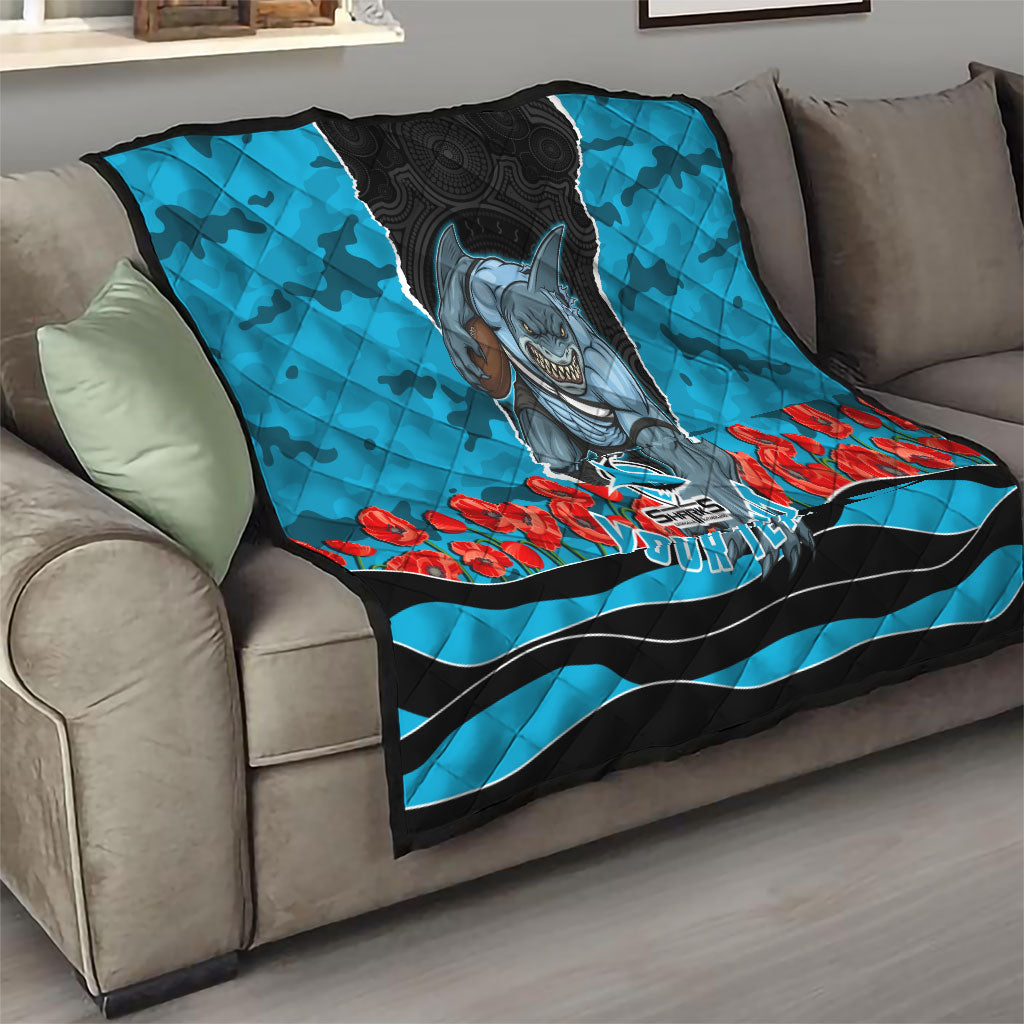 Personalized Sharks ANZAC Tribute Quilt Poppy Field Soldier Silhouette Aboriginal Rugby Mascot