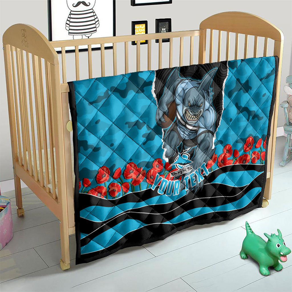 Personalized Sharks ANZAC Tribute Quilt Poppy Field Soldier Silhouette Aboriginal Rugby Mascot