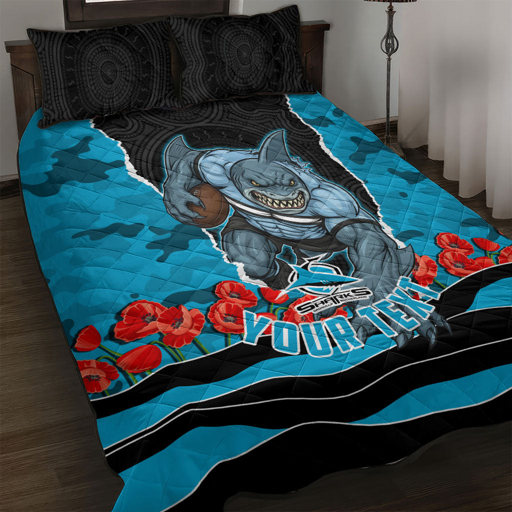 Personalized Sharks ANZAC Tribute Quilt Bed Set Poppy Field Soldier Silhouette Aboriginal Rugby Mascot