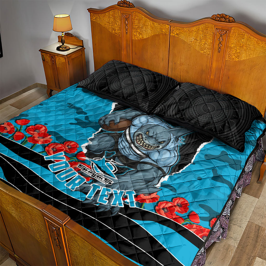Personalized Sharks ANZAC Tribute Quilt Bed Set Poppy Field Soldier Silhouette Aboriginal Rugby Mascot