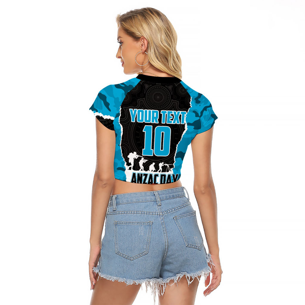 Personalized Sharks ANZAC Tribute Raglan Cropped T Shirt Poppy Field Soldier Silhouette Aboriginal Rugby Mascot