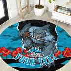 Personalized Sharks ANZAC Tribute Round Carpet Poppy Field Soldier Silhouette Aboriginal Rugby Mascot