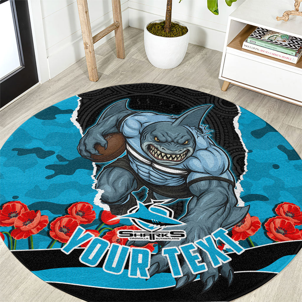 Personalized Sharks ANZAC Tribute Round Carpet Poppy Field Soldier Silhouette Aboriginal Rugby Mascot