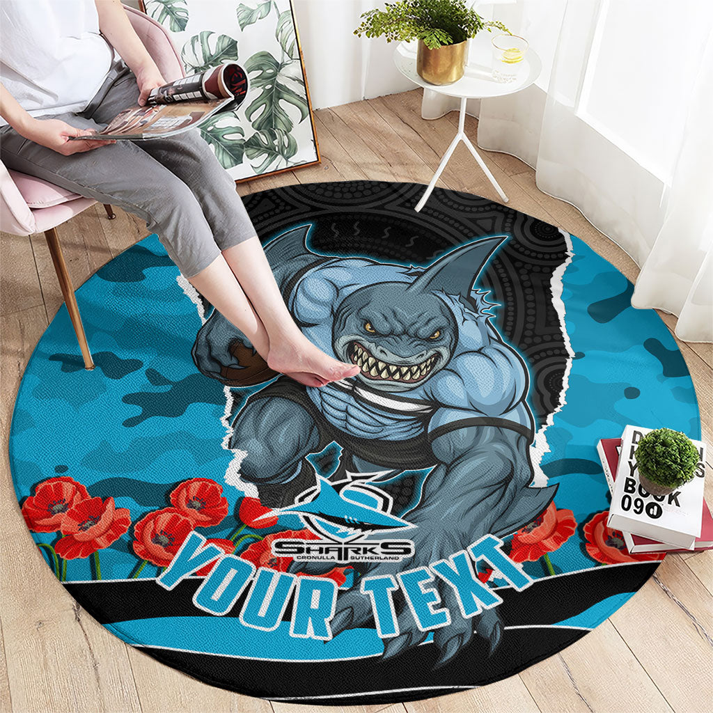 Personalized Sharks ANZAC Tribute Round Carpet Poppy Field Soldier Silhouette Aboriginal Rugby Mascot
