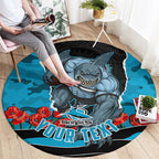 Personalized Sharks ANZAC Tribute Round Carpet Poppy Field Soldier Silhouette Aboriginal Rugby Mascot