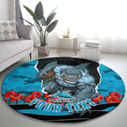 Personalized Sharks ANZAC Tribute Round Carpet Poppy Field Soldier Silhouette Aboriginal Rugby Mascot
