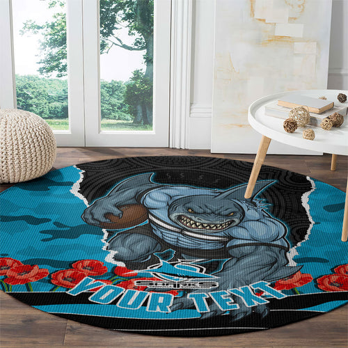 Personalized Sharks ANZAC Tribute Round Carpet Poppy Field Soldier Silhouette Aboriginal Rugby Mascot