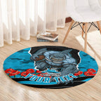 Personalized Sharks ANZAC Tribute Round Carpet Poppy Field Soldier Silhouette Aboriginal Rugby Mascot