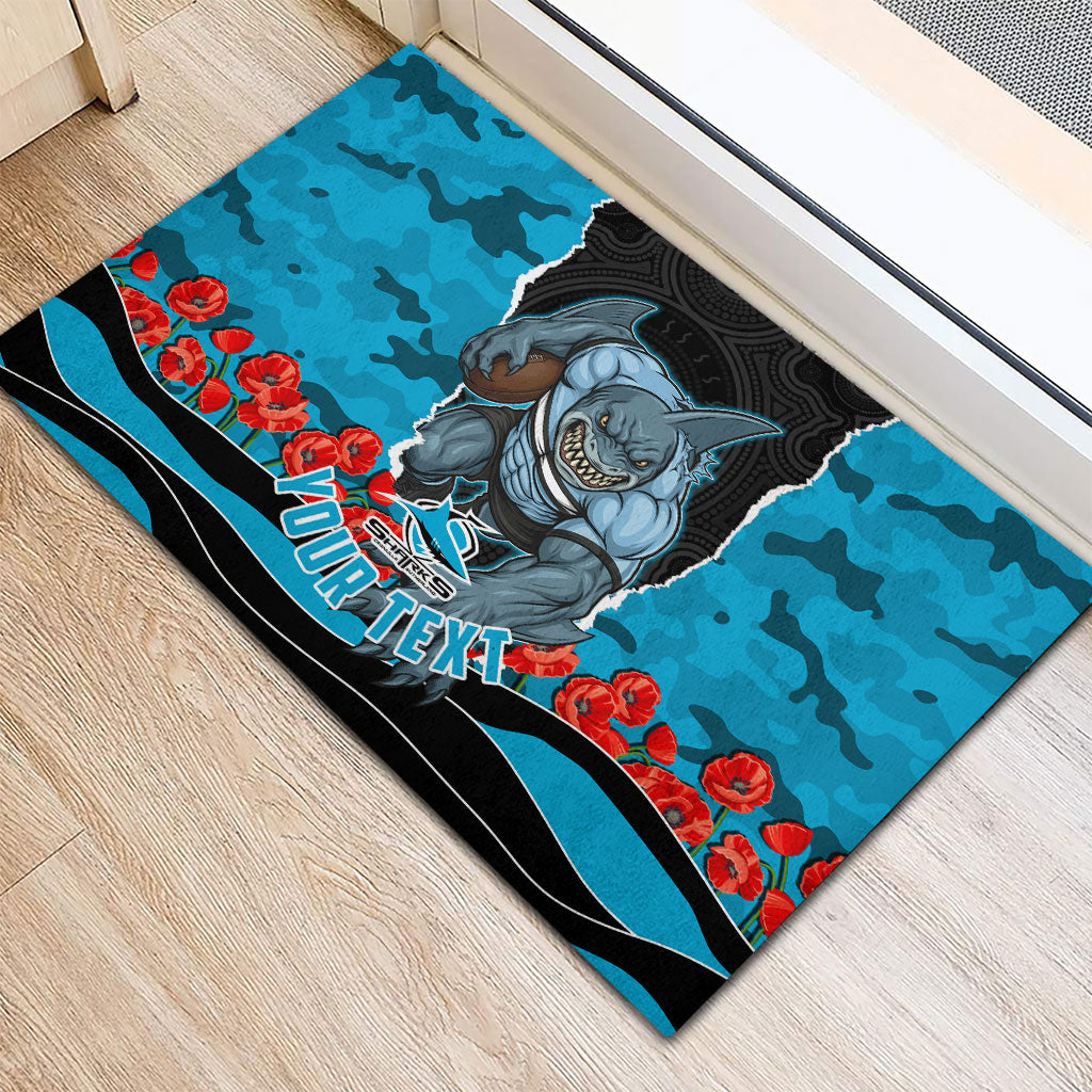 Personalized Sharks ANZAC Tribute Rubber Doormat Poppy Field Soldier Silhouette Aboriginal Rugby Mascot