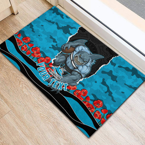 Personalized Sharks ANZAC Tribute Rubber Doormat Poppy Field Soldier Silhouette Aboriginal Rugby Mascot