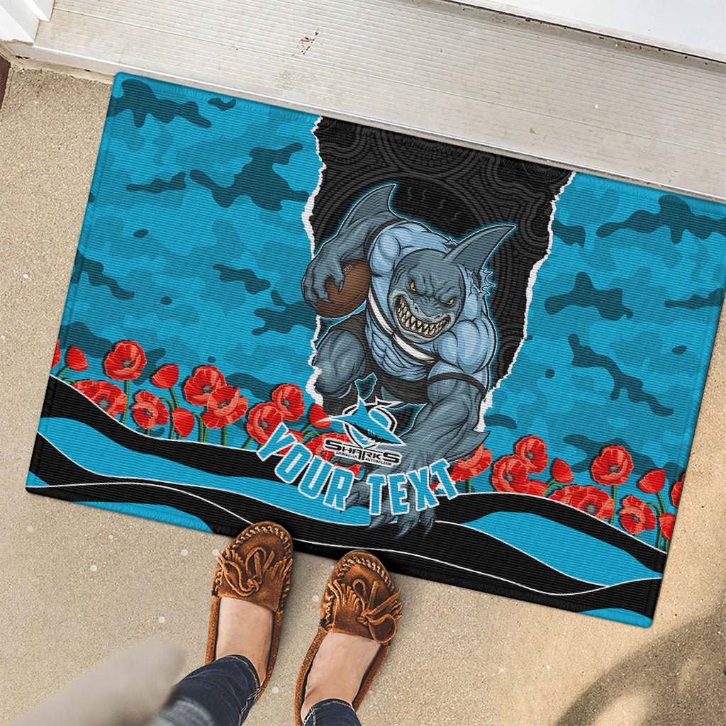 Personalized Sharks ANZAC Tribute Rubber Doormat Poppy Field Soldier Silhouette Aboriginal Rugby Mascot