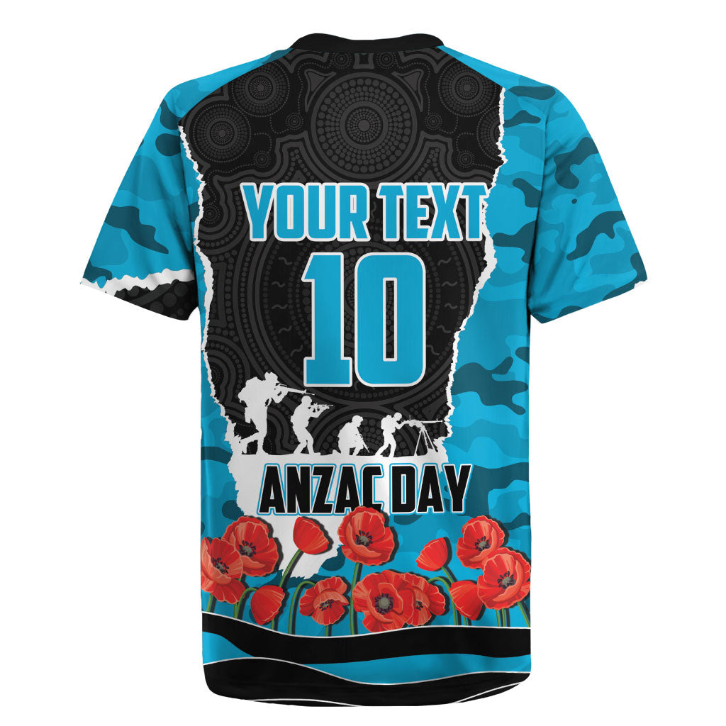 Personalized Sharks ANZAC Tribute Rugby Jersey Poppy Field Soldier Silhouette Aboriginal Rugby Mascot