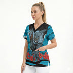 Personalized Sharks ANZAC Tribute Scrub Top Poppy Field Soldier Silhouette Aboriginal Rugby Mascot
