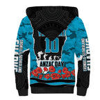 Personalized Sharks ANZAC Tribute Sherpa Hoodie Poppy Field Soldier Silhouette Aboriginal Rugby Mascot