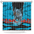 Personalized Sharks ANZAC Tribute Shower Curtain Poppy Field Soldier Silhouette Aboriginal Rugby Mascot