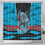 Personalized Sharks ANZAC Tribute Shower Curtain Poppy Field Soldier Silhouette Aboriginal Rugby Mascot