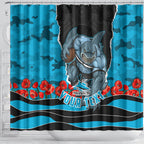Personalized Sharks ANZAC Tribute Shower Curtain Poppy Field Soldier Silhouette Aboriginal Rugby Mascot
