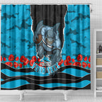 Personalized Sharks ANZAC Tribute Shower Curtain Poppy Field Soldier Silhouette Aboriginal Rugby Mascot