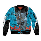 Personalized Sharks ANZAC Tribute Sleeve Zip Bomber Jacket Poppy Field Soldier Silhouette Aboriginal Rugby Mascot