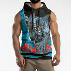 Personalized Sharks ANZAC Tribute Sleeveless Hoodie Poppy Field Soldier Silhouette Aboriginal Rugby Mascot